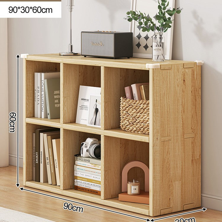 Solid wood bookshelf shelf floor-to-wall combination lattice cabinet living room kindergarten storage low household bookcase
