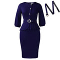 D607 new european and american elegant stretch bodycon round neck ruffle high waist chic bodycon solid color export dress