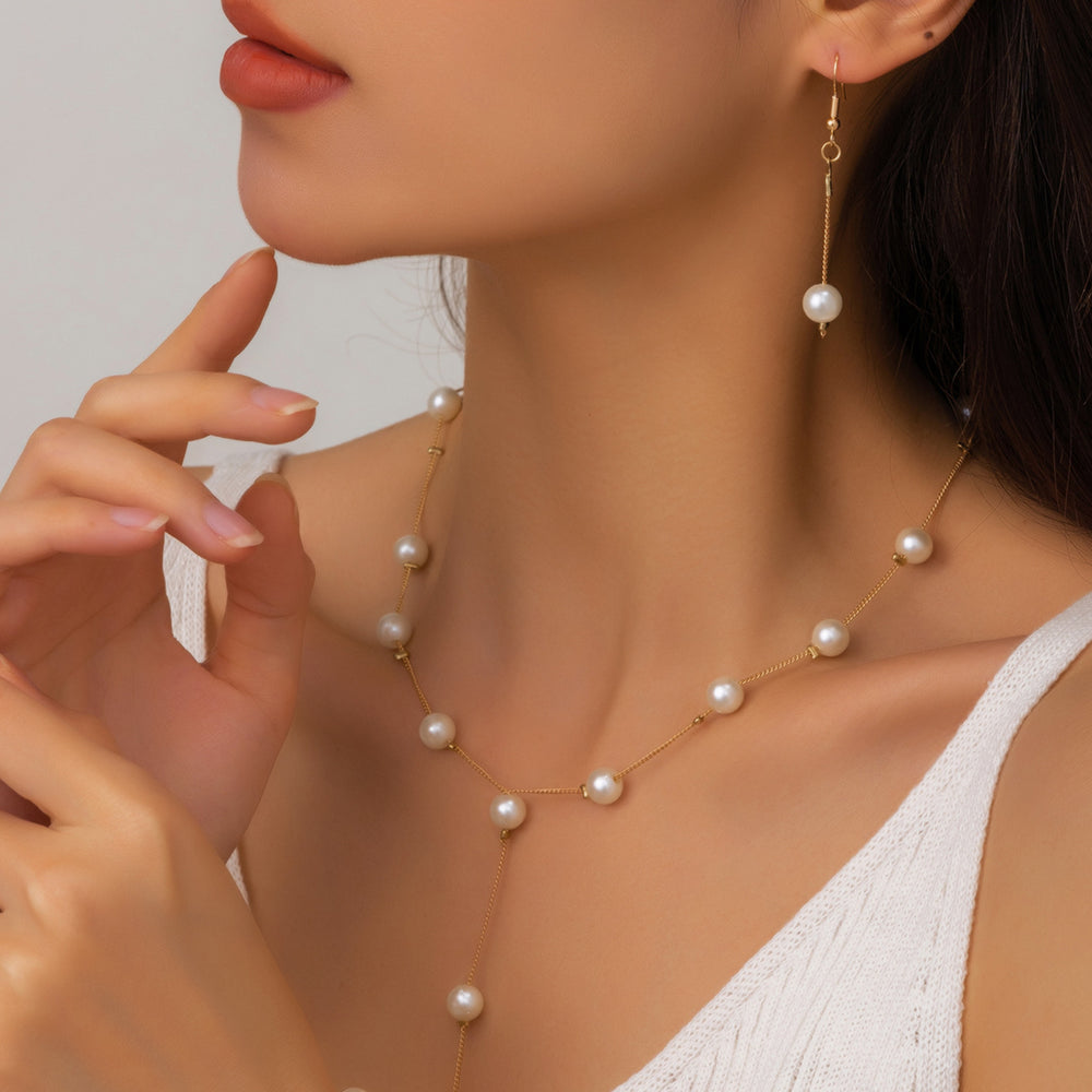 Pearl bracelet, earring, and necklace set wholesale - fashion jewelry for cross-border e-commerce (us & europe) - alloy lightweight luxury dangle earrings