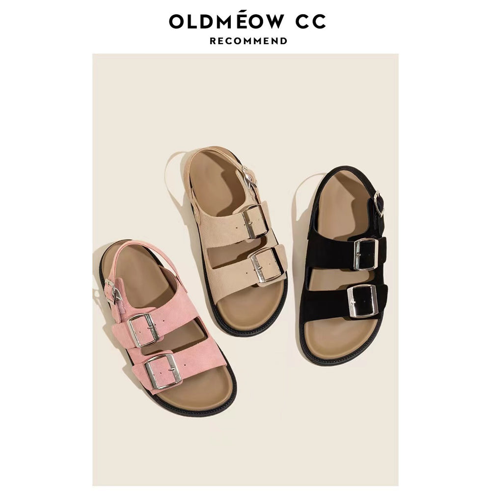 2025 retro birkenstock-style double strap sandals for women - summer outdoor wear, soft sole, chunky platform, roman-style thong sandals, open toe beach sandals
