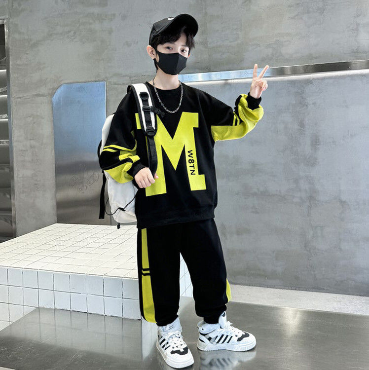 Boys' fall outfit set: new  styles for mid-to-large children. stylish boys' spring/autumn clothing, trendy two-piece tracksuit with sporty sweatshirt