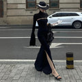 European and american niche design high-end black slim-fit mermaid dress with high neck, cutouts, slit, and slimming long dress