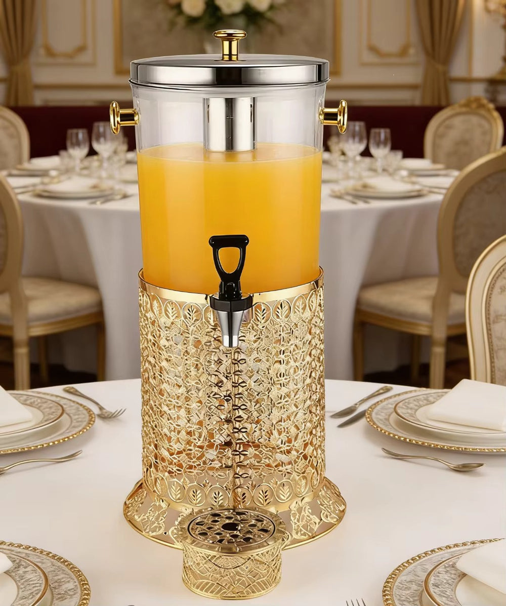 Gold stainless steel self-service beverage dispenser, 8l european-style juice machine, hotel banquet cold drink dispenser - in stock