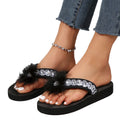 2024 summer casual rhinestone flip-flops women's turkey feather flat sandals real fur elegant lazy beach slippers trendy