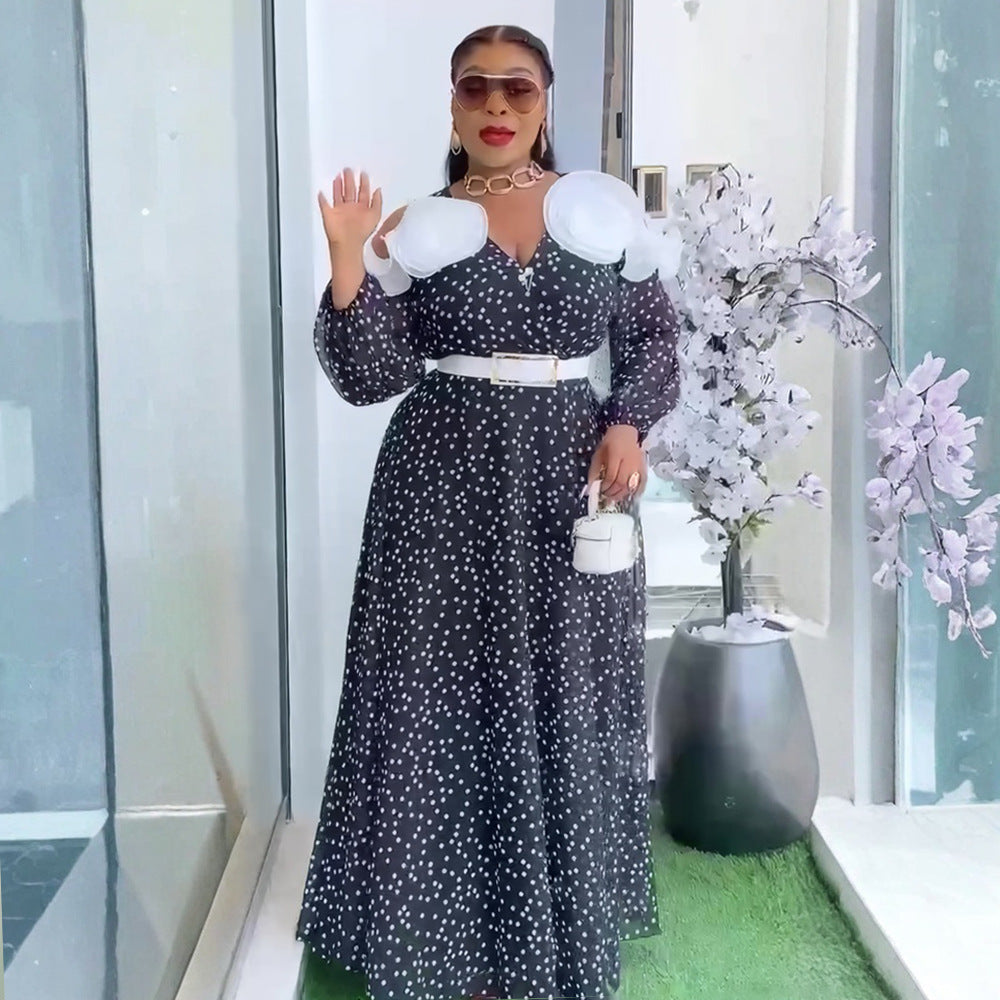 european and american  cross-border e-commerce new hepburn retro french style women's plus size polka dot dress