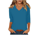 cross-border  women's everyday versatile casual v-neck solid color three-quarter sleeve t-shirt top