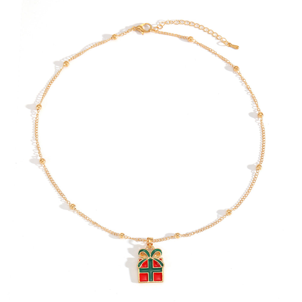 Christmas necklace wholesale: cross-border hot seller - fashionable enamel snowflake bell christmas tree pendant, simple and versatile necklace