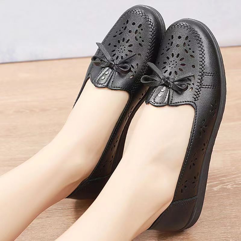 Soft leather soft bottom ladieswear shoes flatsabrasion resistantwaterproofbows work shoes wechat group purchase live broadcast one piece dropshipping
