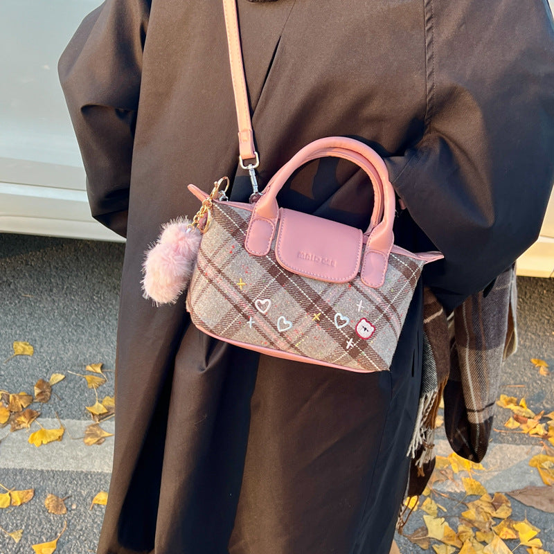 Cross-border foreign style red plaid New Year's bag women's 2025 new fashion portable messenger bag versatile casual small bag