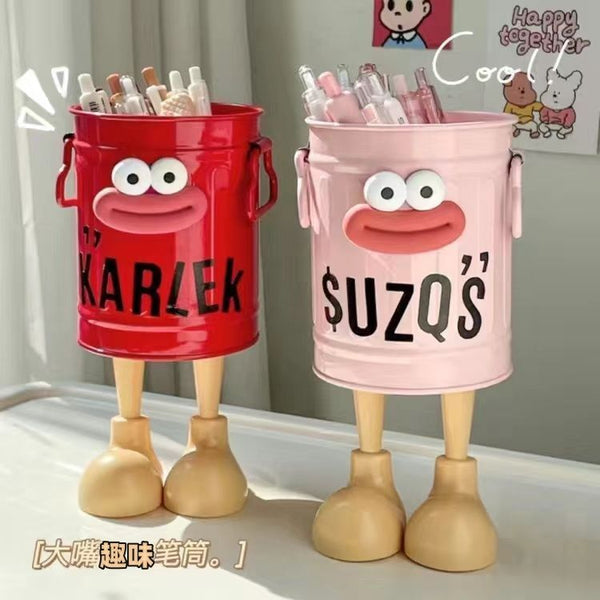 Personalized pen holder Student desktop office Large capacity Cute simple retro storage bucket ins High value cartoon