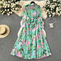 Frenchretro style floral shirt collar dress women's spring waist slimming lookclassy senseaccessible luxury socialite large swing skirt