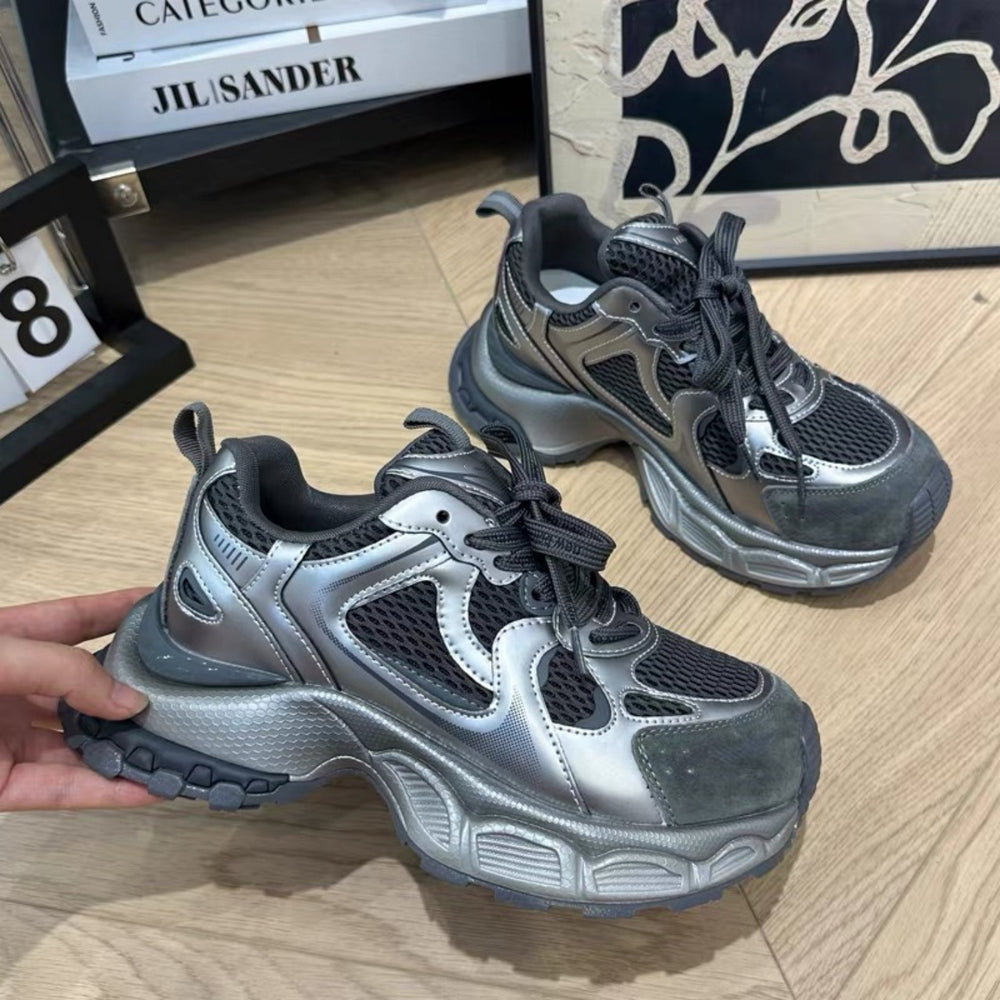 Chunky platform sneakers - women's 2025 autumn new arrivals - versatile mesh platform shoes - height increasing lightweight casual athletic shoes