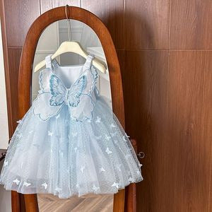 summer new girls' butterfly wing fashion haute couture butterfly soft gauze suspender dress princess dress wholesale