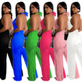 C6737 cross-border   fashion women's solid color backless deep v pleated halter bodysuit