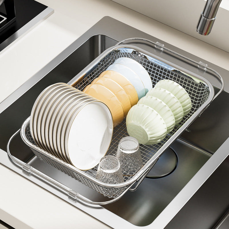 Retractable Drain Rack Stainless Steel Kitchen Sink Dish Rack Sink Dishes Dishes Dish Plates Water Filtration Storage Vegetable Basin Drain Basket