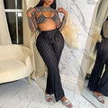 autumn european and american cross-border fashion women's mesh wave pattern high-waisted wide-leg loose pants