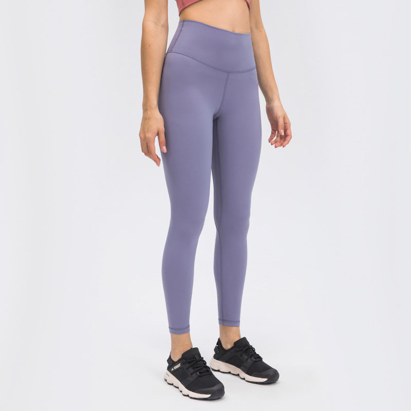 Dianqian comfortable nude yoga pants women's high waist hip lifting running tight stretch sports fitness pants d19037-2