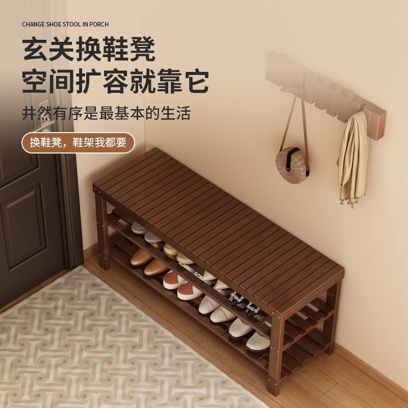 Shoe cabinet and shoe rack all-in-one shoe changing stool can be used at the door entrance multi-layer bamboo storage rack entrance rack shoe changing stool