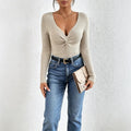 european and american cross-border new sexy v-neck knitted bodycon sweater