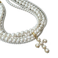 European and american multi-layered imitation pearl necklace frenchretroaccessible luxury sweet cool inlaid pearl cross pendant necklace for women