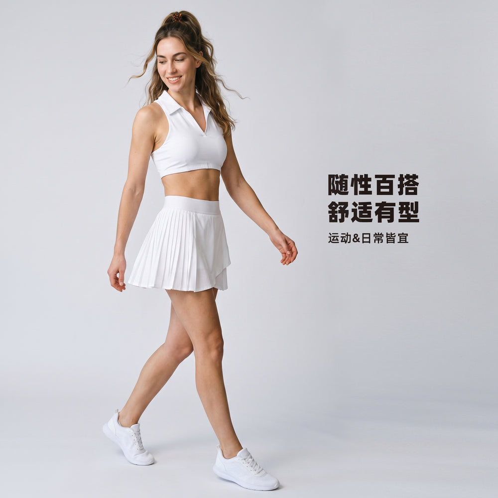 High-waisted pleated skort with pockets - anti-exposure lining - tennis skirt, fitness yoga skirt - dk382