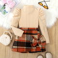 new autumn cross-border girls' mock neck bubble sleeve top and a-line bow shorts set