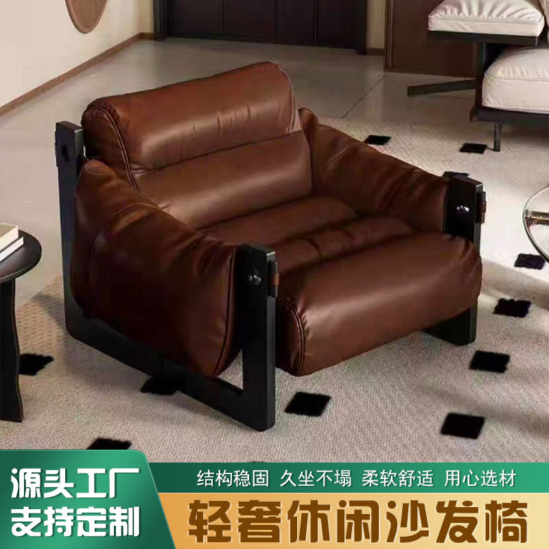 Retro sofa chair oil wax leather armchair designer jersey chair living room single casual lounge chair manufacturer personalized