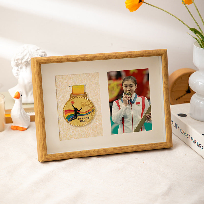 Wooden photo frame table medal storage display photo frame marathon gold medal hollow picture frame 10 inch keep medal