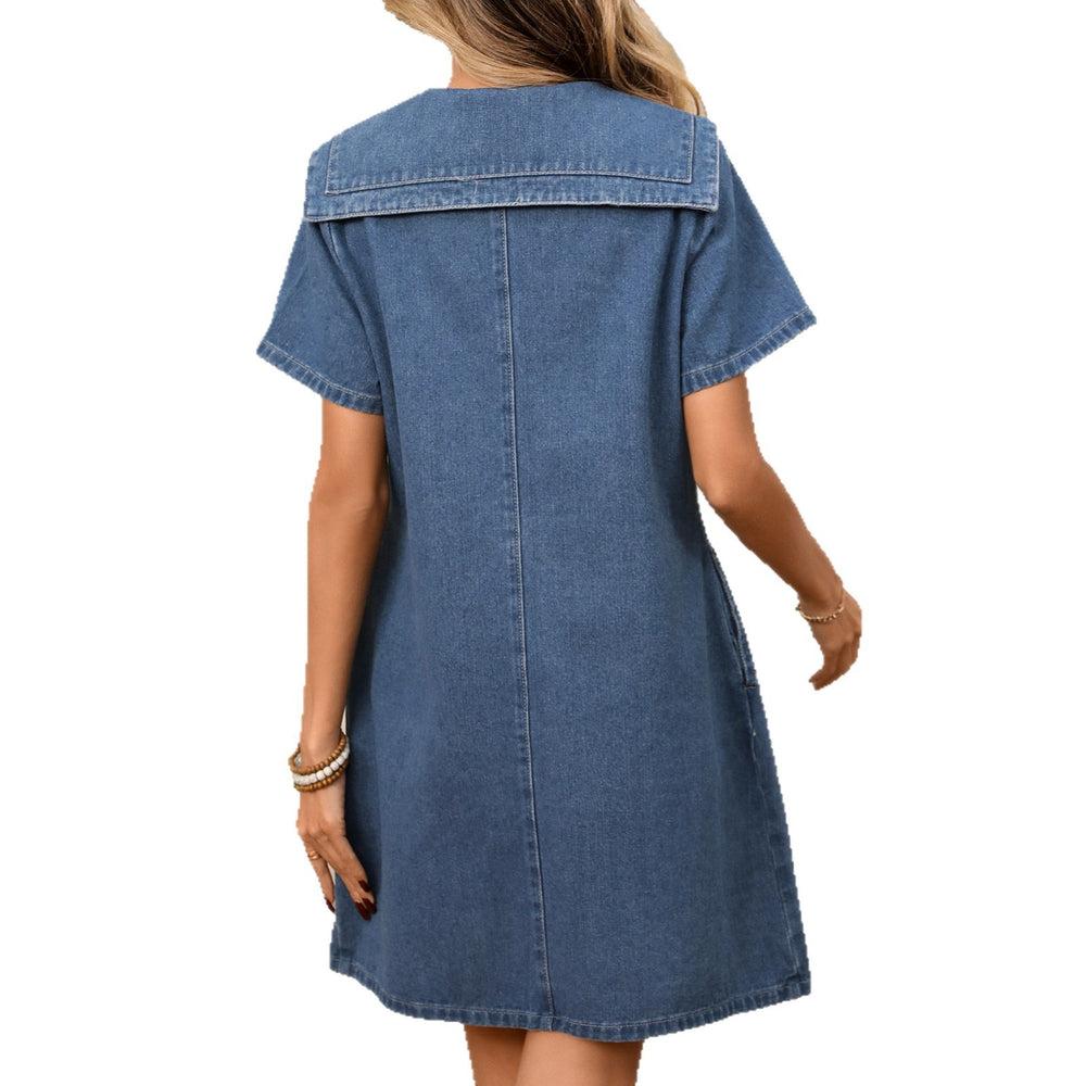 Fashion cross-border export  new arrival single-breasted tie back waist washed casualslimming look denim dress for women