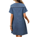 Fashion cross-border export  new arrival single-breasted tie back waist washed casualslimming look denim dress for women
