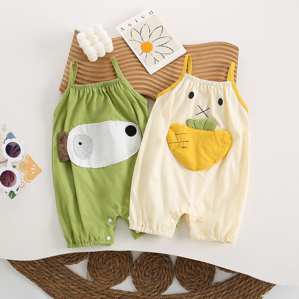 Baby sling one-piece khaki summer thin men's and women's baby cartoon sling super cute outing cute crawling clothing