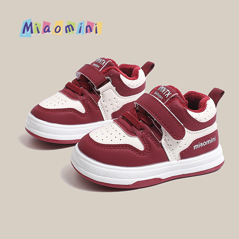 Winter new arrival: baby & toddler double-layer cotton shoes - girls' first walking shoes, leather upper with fleece lining, boys' waterproof sneakers, ages 1-3