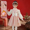 Hot-selling girls' dresses in stock: festive red new year outfit with plush lining - stylish and trendy winter wear for kids