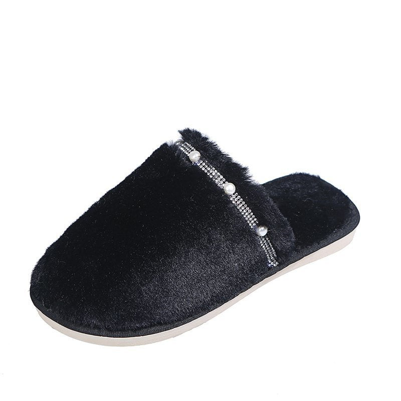 winter baotou women's soft fur cotton slippers home indoor heattech rhinestone fashionoutwear cotton slippers