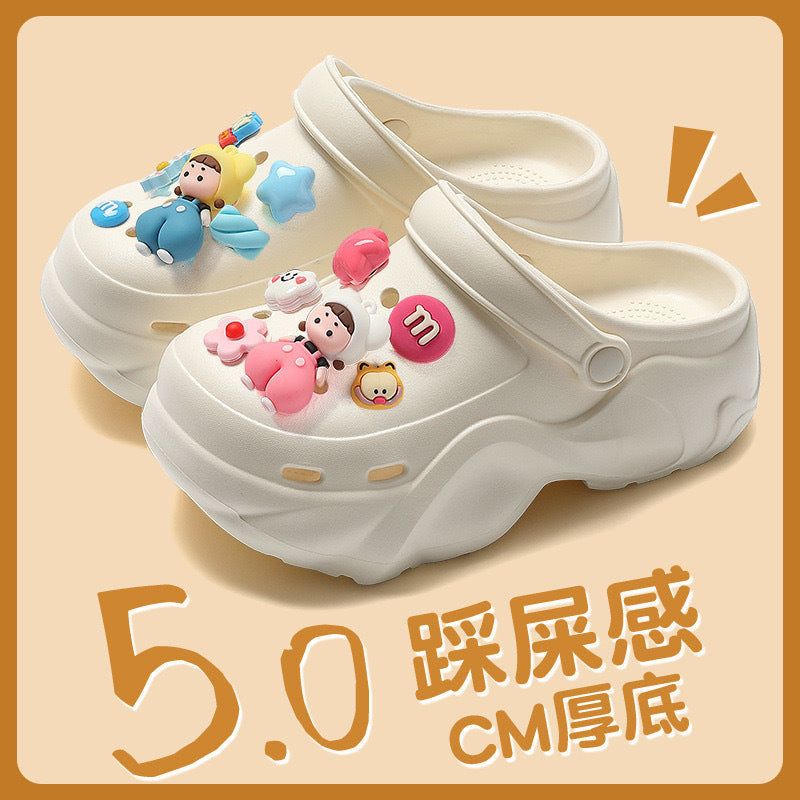 Thick soleeva crocs women's summer outwear 2025new arrivalheight increasing outdoor beach seaside ins toe cap slippers