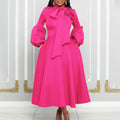 Independent station export women's clothing spring new arrival puff sleeves bowstie back large skirt high waist dress fashiondress