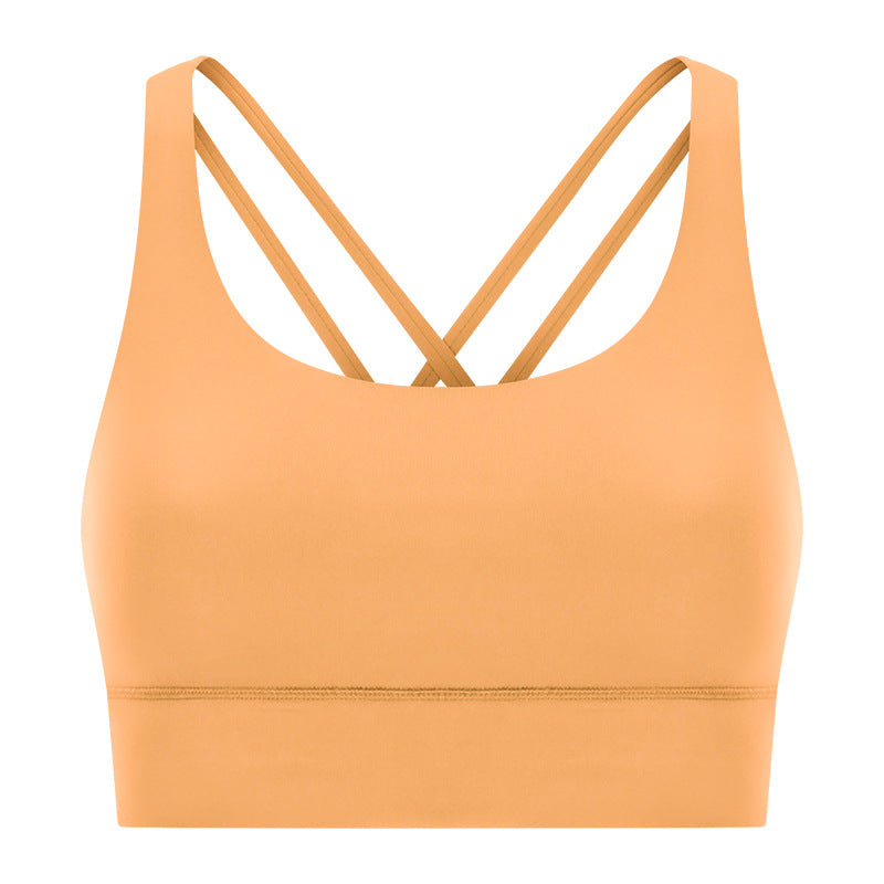 New arrival cross back yoga bra double-sided brushed nude high-strength bubble wrap push-up sports intimatesdw002