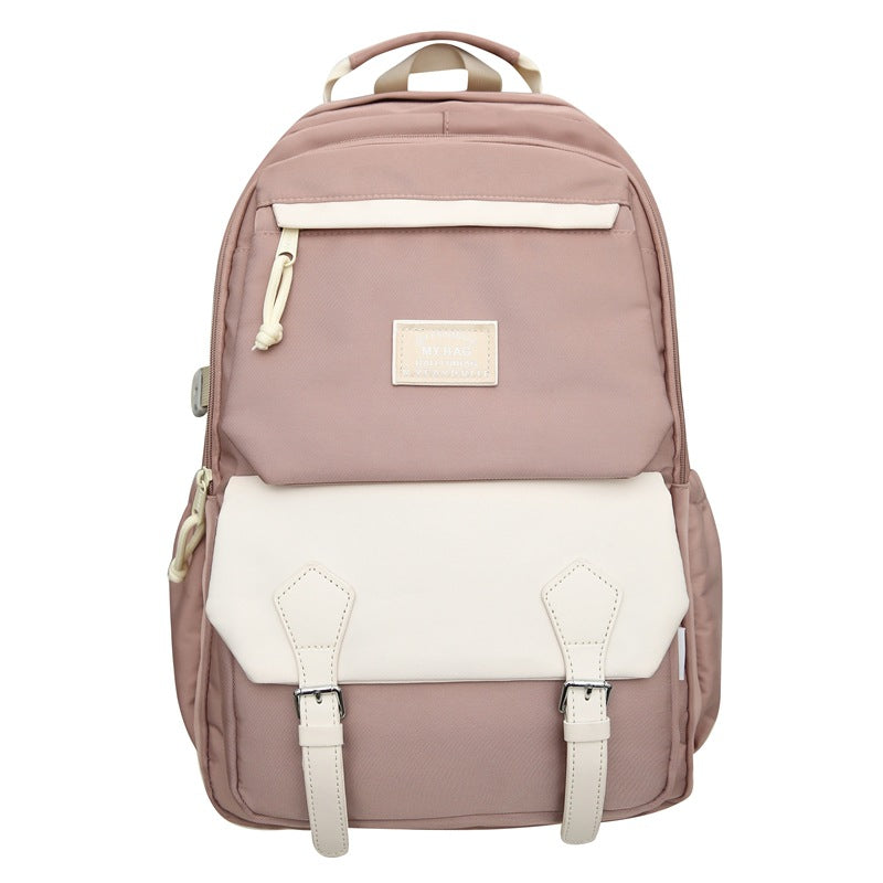 Backpack maillard color matching classy school bag junior high school student school bag casual travel couple college student school bag