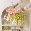 Infant and toddler floral patchwork flutter-sleeve cotton dress, new summer style for baby girls, with ruffled trim and vest-style princess dress