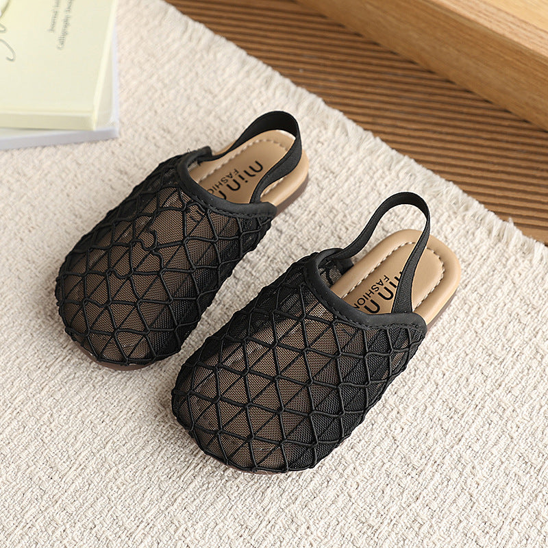 Soft bottom mesh breathable slip-on lazy person with skirt  summer baotou half slippers girl outwear outer trend