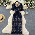 Luxury chic court style collared dress - women's summer hollow-out crochet embroidery single-breasted design exquisite maxi dress