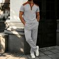 new arrival  autumn  shein style color block patchwork loose fit casual short sleeve and long pants men's set