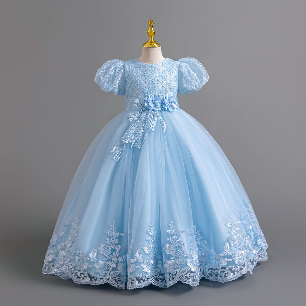 Wholesale foreign trade long dress children's formal gown puff sleeve lace princess dress girls' party dress girl dress