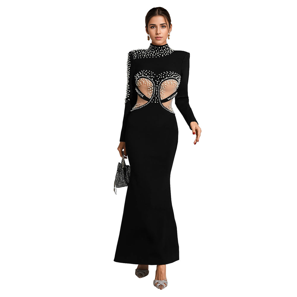 C7256 cross-border   fashion women's heavy beaded cutout mermaid evening gown
