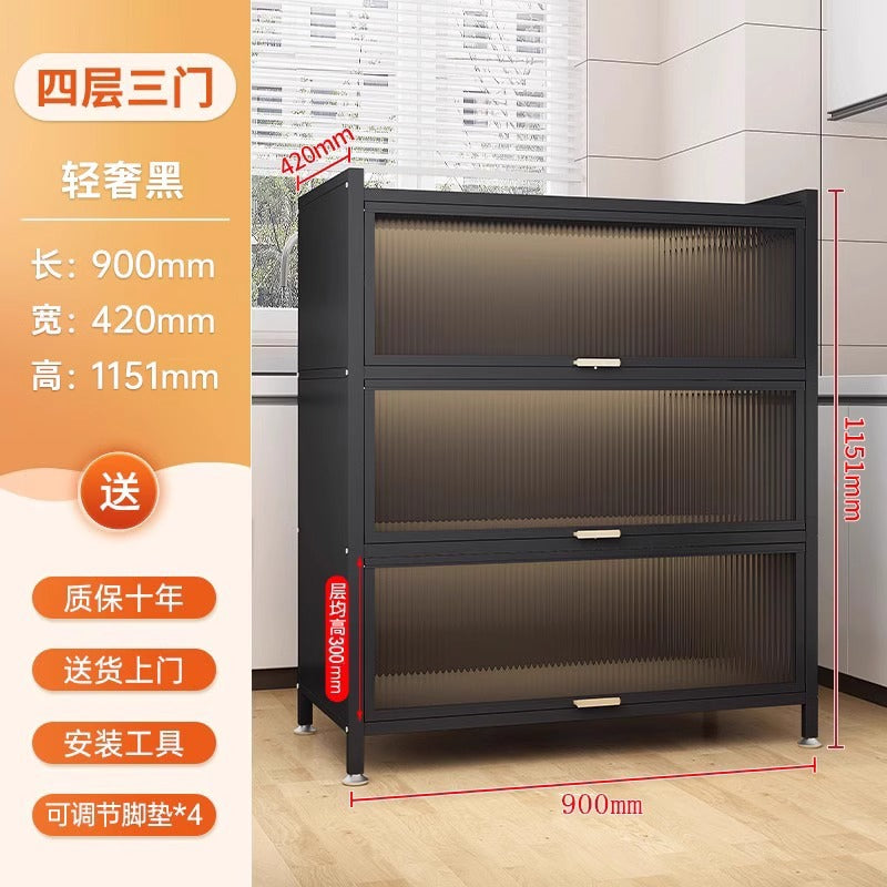 Kitchen thickened carbon steel storage rack floor-standing multi-layer dust-proof storage cabinet microwave oven with door multi-functional storage cabinet
