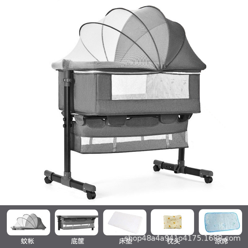 Newborn multifunctional crib convertible to big bed, baby bed, bassinet, foldable, mobile, adjustable height, portable