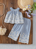 spring/summer cross-border exclusive: premium embroidered flutter sleeve top + casual straight-leg pants two-piece set for infants and toddlers