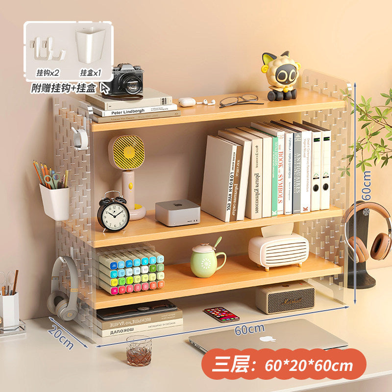 Acrylic desktop organizer, office desk pegboard, computer desk bookshelf, multi-tier storage rack with dividers