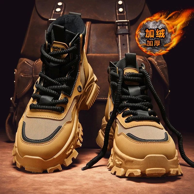 Men's winter fleece-lined thickened athletic casual snow boots - youth thick-soled dad shoes - waterproof, cold-proof, warm cotton shoes
