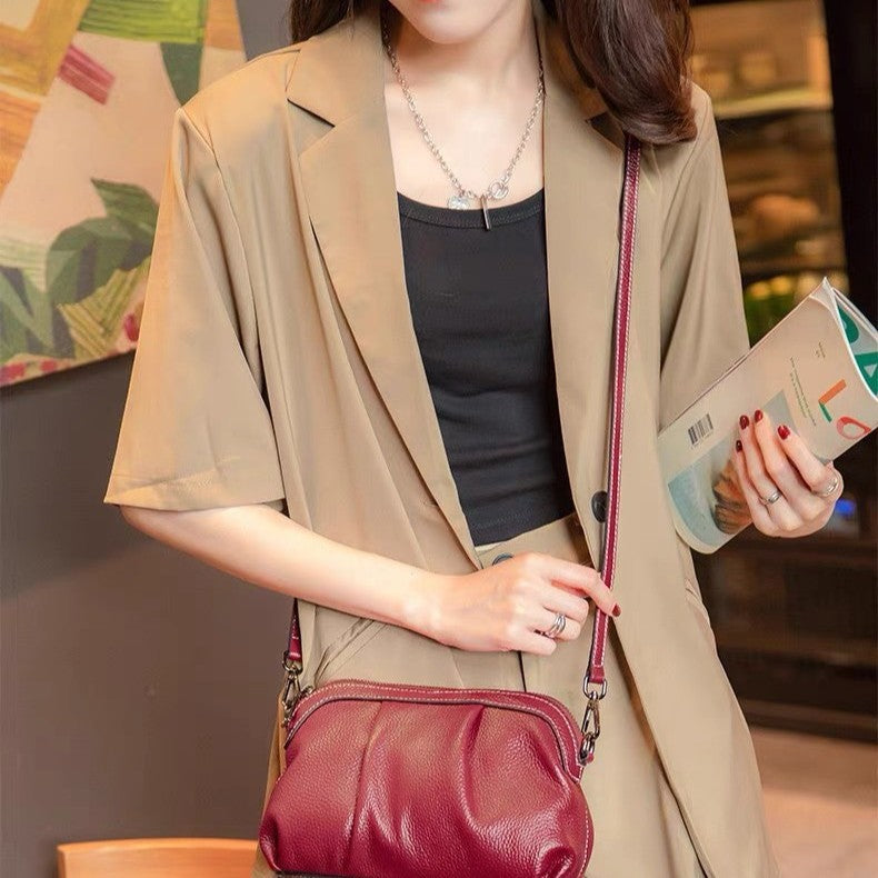 New arrival casual women's bag with first-layer cowhide, shoulder cross-body medium bag, women's handbag, large capacity three shoulder straps